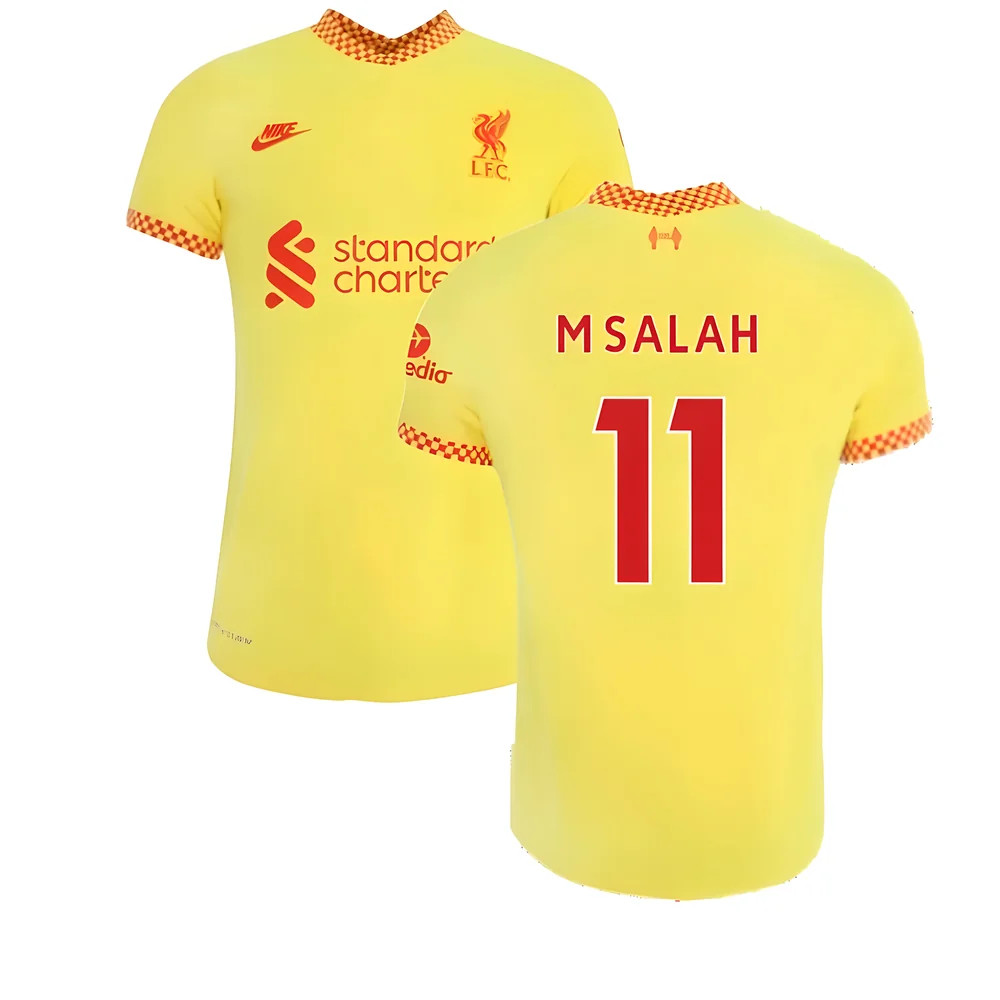 '21-'22 Liverpool 3Rd Shirt (Kids) (M.salah 11) Polyester Mohamed Salah Made By: Nike Unisex Kids Yellow Small