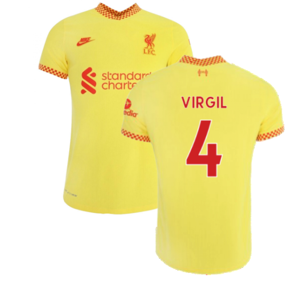 '21-'22 Liverpool 3Rd Shirt (Kids) (Virgil 4) Polyester Virgil Van Dijk Made By: Nike Unisex Kids Yellow Small