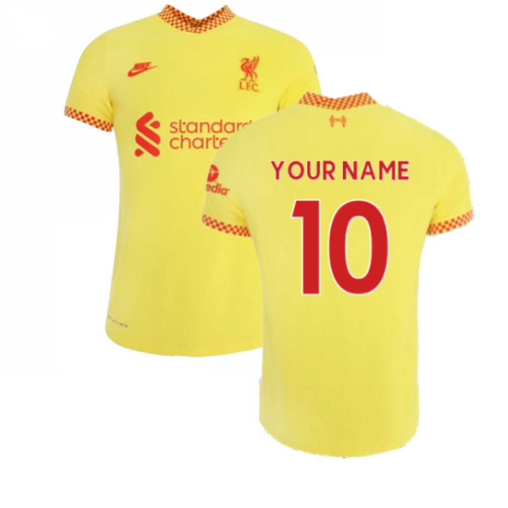 '21-'22 Liverpool 3Rd Shirt (Kids) (Your Name) Polyester Made By: Nike Unisex Kids Yellow Small
