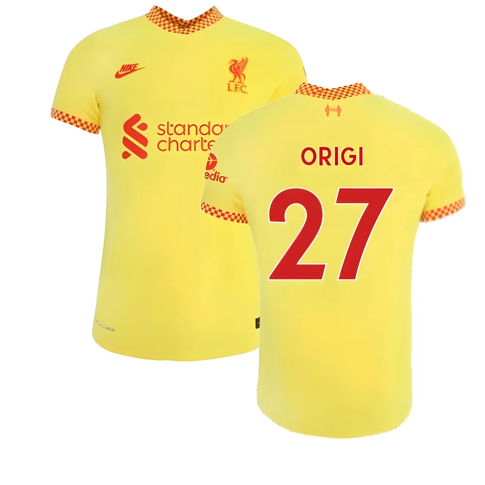 '21-'22 Liverpool 3Rd Shirt (Origi 27) Polyester Divock Origi Made By: Nike Men's Yellow Medium