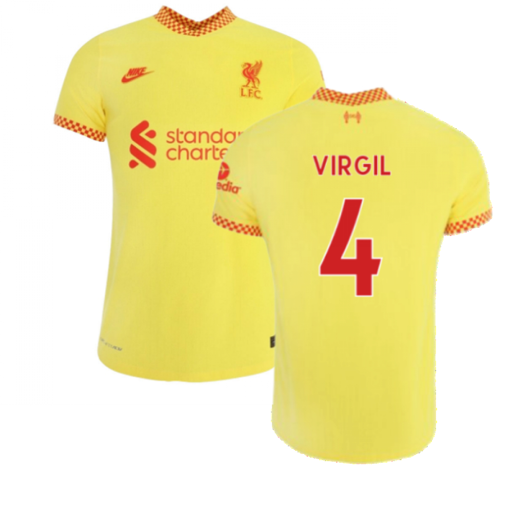 '21-'22 Liverpool 3Rd Shirt (Virgil 4) Polyester Virgil Van Dijk Made By: Nike Men's Yellow Small