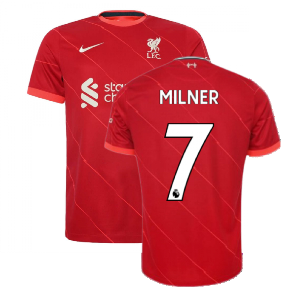 '21-'22 Liverpool Home Shirt (Kids) (Milner 7) Polyester James Milner Made By: Nike Unisex Kids Red Small