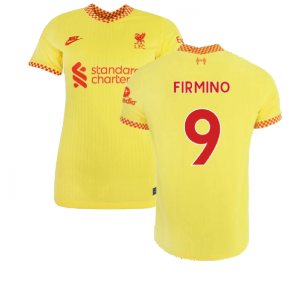 '21-'22 Liverpool 3Rd Shirt (Firmino 9) Polyester Roberto Firmino Made By: Nike Women's Yellow Small