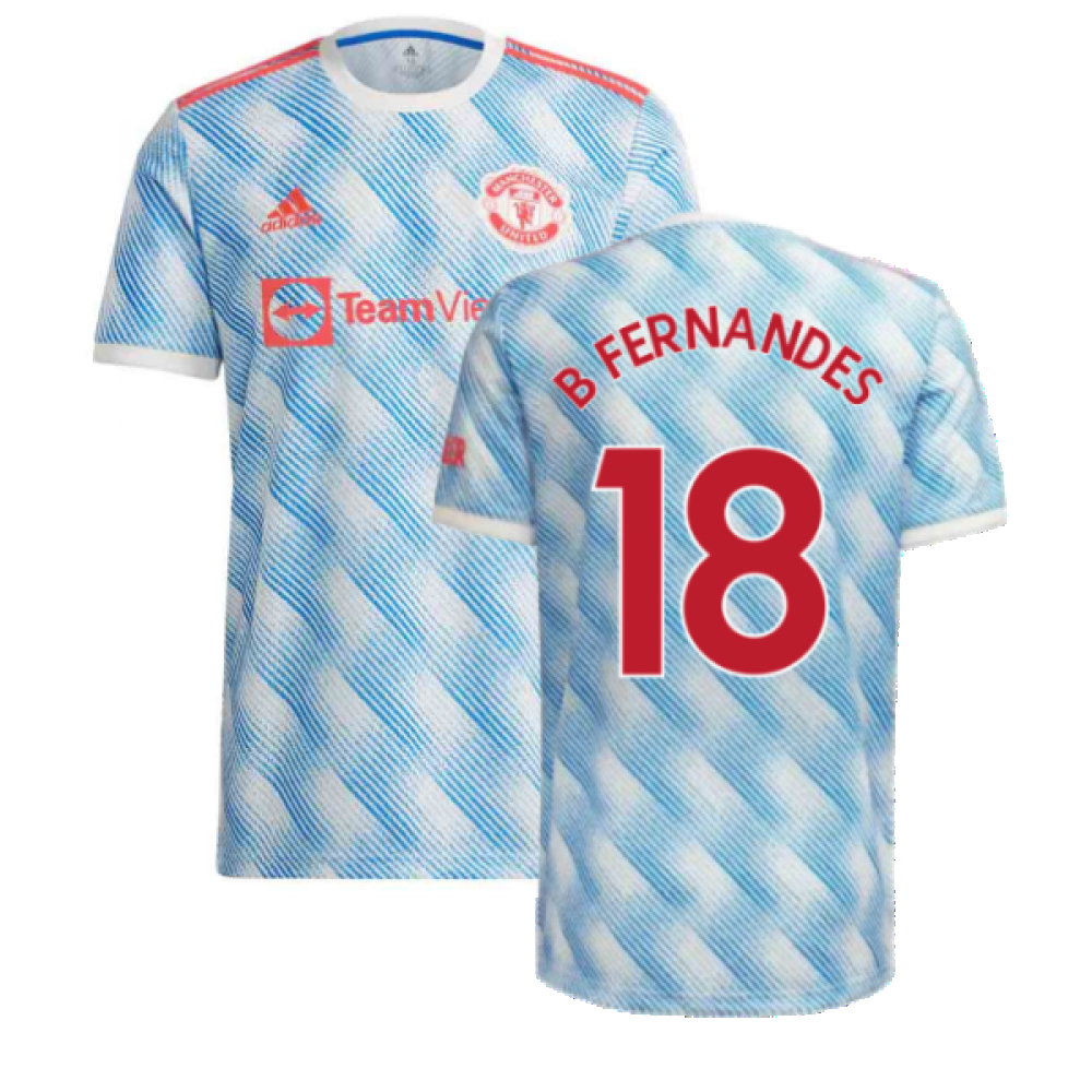 '21-'22 Man Utd Away Shirt (B Fernandes 18) Polyester Bruno Fernandes Manchester United Made By: Adidas Men's White Extra Small