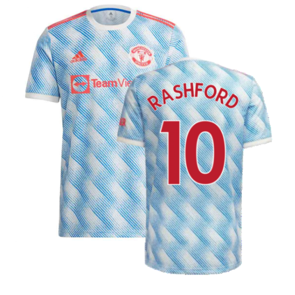 '21-'22 Man Utd Away Shirt (Rashford 10) Polyester Marcus Rashford Manchester United Made By: Adidas Men's White 3XL