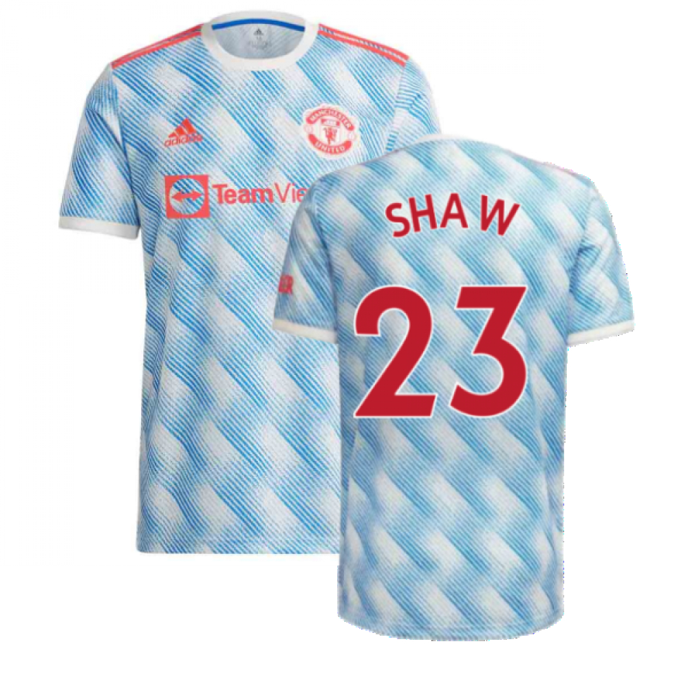 '21-'22 Man Utd Away Shirt (Shaw 23) Polyester Luke Shaw Manchester United Made By: Adidas Men's White Extra Small