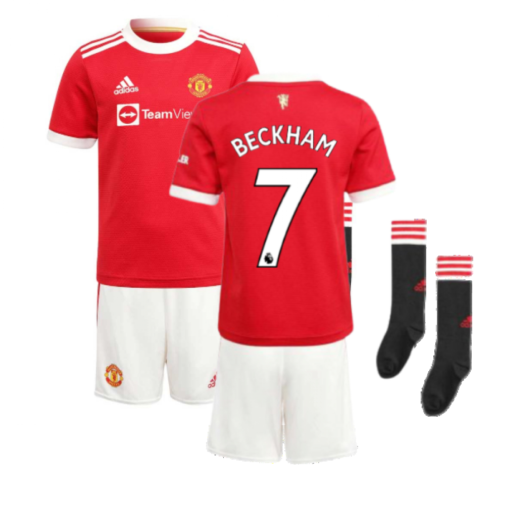 '21-'22 Man Utd Home Mini Kit (Beckham 7) Kids Polyester David Beckham Manchester United Made By: Adidas Unisex Kids Red 18-24 Mo