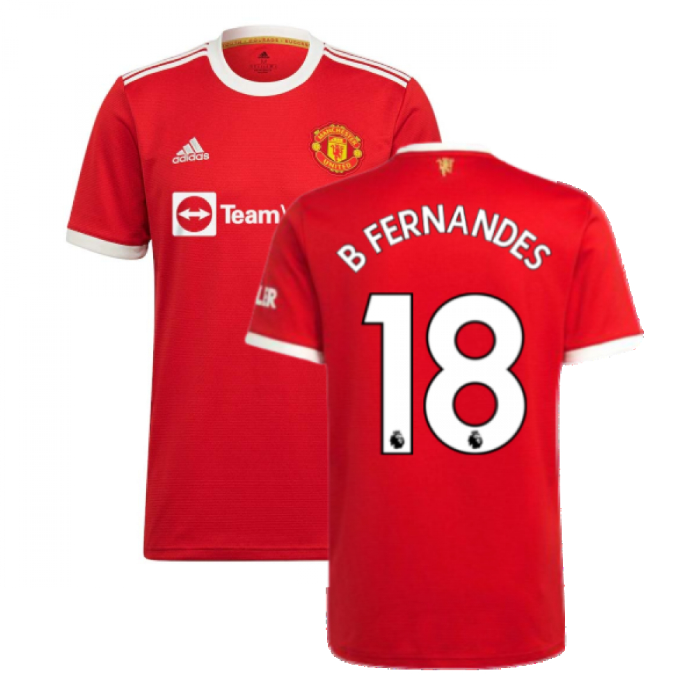 '21-'22 Man Utd Home Shirt (B Fernandes 18) Polyester Bruno Fernandes Manchester United Made By: Adidas Men's Red 3XL