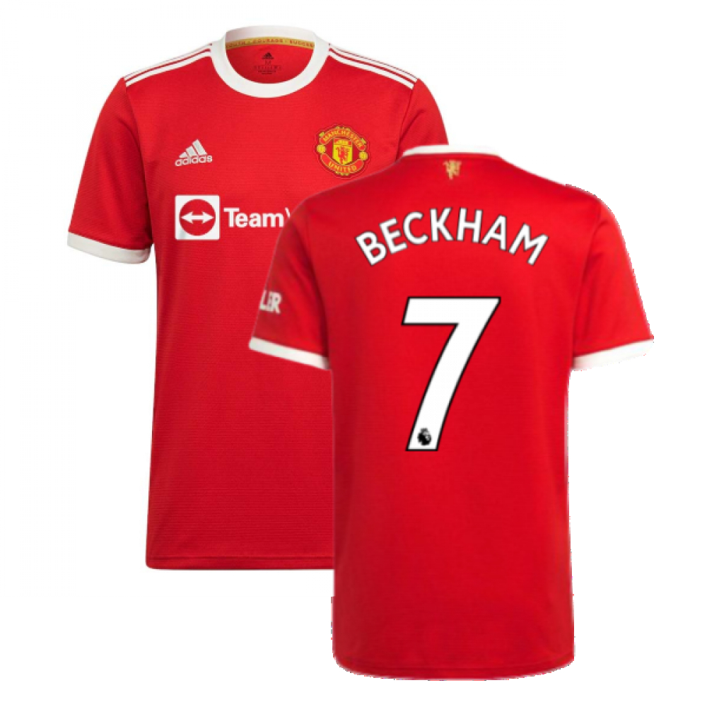 '21-'22 Man Utd Home Shirt (Beckham 7) Polyester David Beckham Manchester United Made By: Adidas Men's Red 3XL