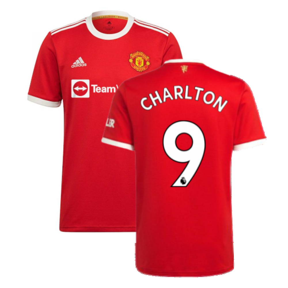 '21-'22 Man Utd Home Shirt (Charlton 9) Polyester Bobby Charlton Manchester United Made By: Adidas Men's Red 4XL