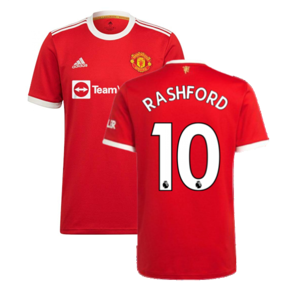 '21-'22 Man Utd Home Shirt (Rashford 10) Polyester Marcus Rashford Manchester United Made By: Adidas Men's Red Xxl