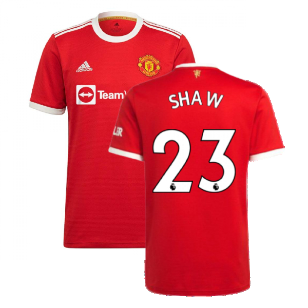 '21-'22 Man Utd Home Shirt (Shaw 23) Polyester Luke Shaw Manchester United Made By: Adidas Men's Red Xxl