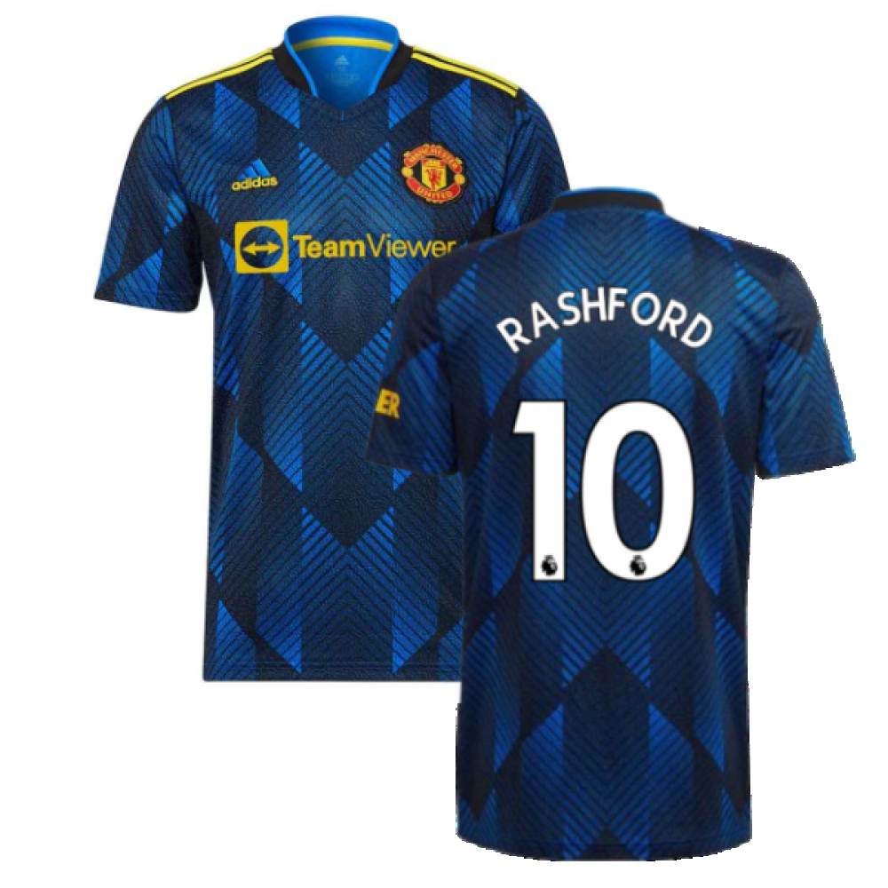 '21-'22 Man Utd Third Shirt (Rashford 10) Polyester Marcus Rashford Manchester United Made By: Adidas Men's Blue Small