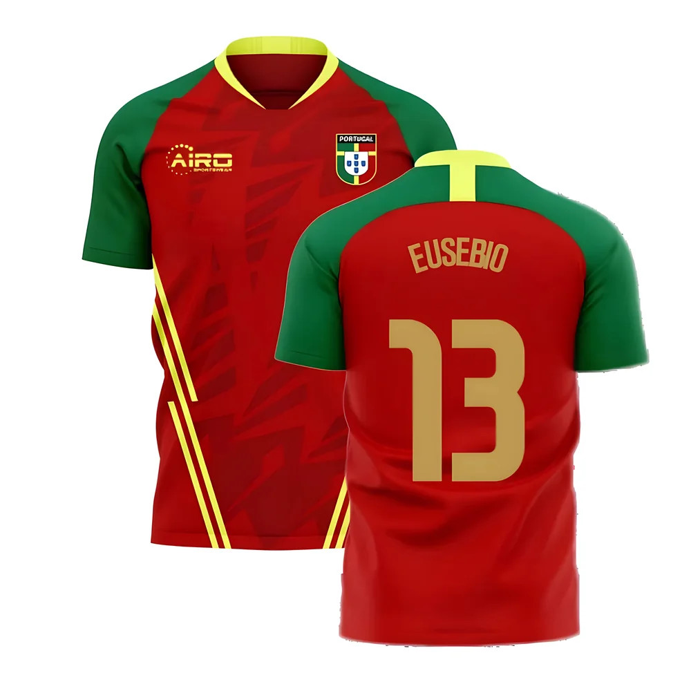 '25-'26 Portugal Home Concept Football Kit (Airo) (Eusebio 13) Polyester Made By: Airo Sportswear Men's Red 5XL