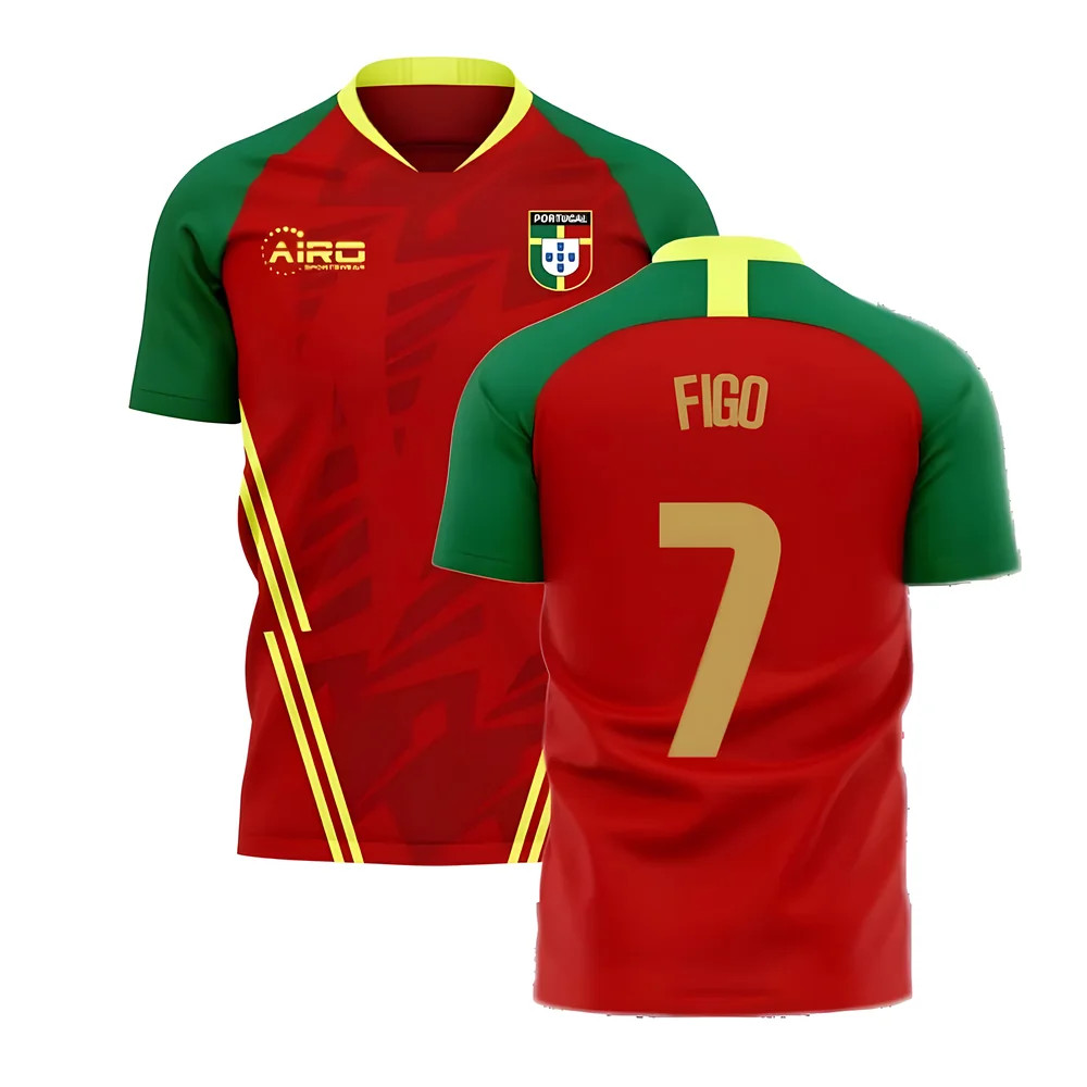 '25-'26 Portugal Home Concept Football Kit (Airo) (Figo 7) Polyester Luis Figo Made By: Airo Sportswear Men's Red 4XL