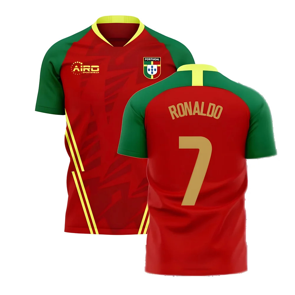 '25-'26 Portugal Home Concept Football Kit (Airo) (Ronaldo 7) Polyester Cristiano Ronaldo Made By: Airo Sportswear Men's Red 3XL