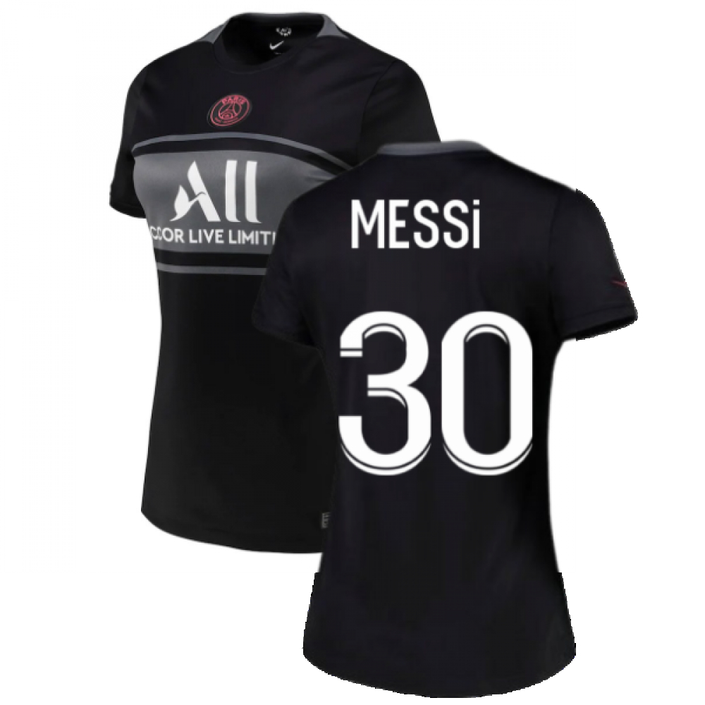 '21-'22 Psg 3Rd Shirt (Messi 30) Polyester Lionel Messi Made By: Nike Women's Black Large