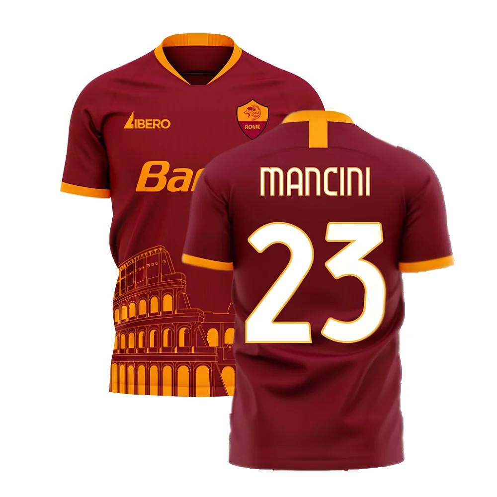 '25-'26 Roma Home Concept Football Kit (Libero) (Mancini 23) Polyester Gianluca Mancini Made By: Libero Sportswear Men's Maroon 3XL