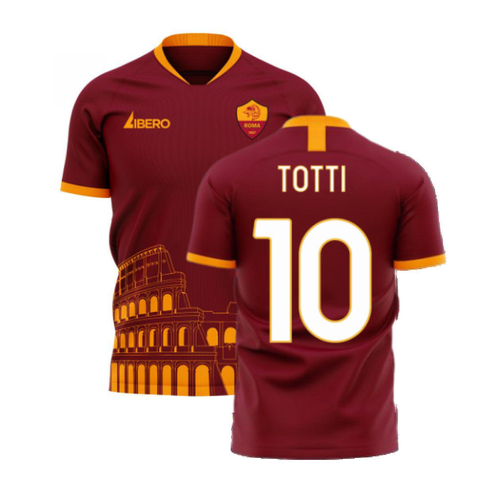'25-'26 Roma Home Concept Football Kit (Libero) - No Sponsor (Totti 10) Polyester Francesco Totti Made By: Libero Sportswear Men's Maroon 4XL