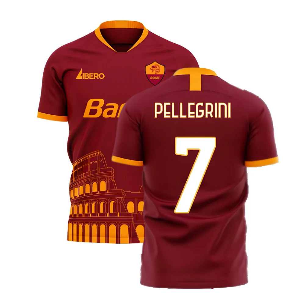 '25-'26 Roma Home Concept Football Kit (Libero) (Pellegrini 7) Polyester Lorenzo Pellegrini Made By: Libero Sportswear Men's Maroon Xxl