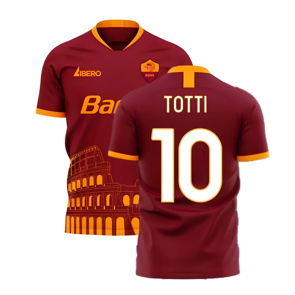 '25-'26 Roma Home Concept Football Kit (Libero) (Totti 10) Polyester Francesco Totti Made By: Libero Sportswear Men's Maroon 4XL