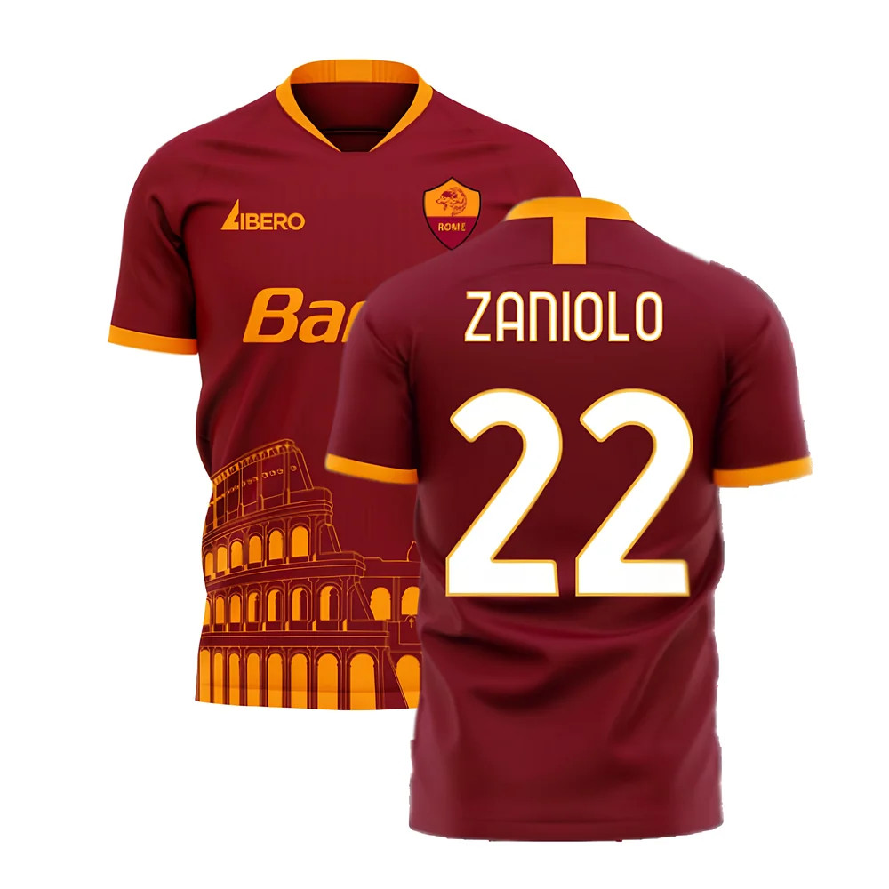'25-'26 Roma Home Concept Football Kit (Libero) (Zaniolo 22) Polyester Nicolò Zaniolo Made By: Libero Sportswear Men's Maroon Large