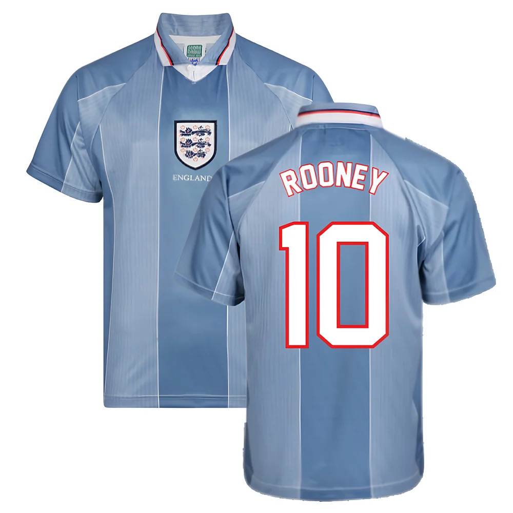 Score Draw England 1996 Away Euro Championship Retro Football Shirt (Rooney 10) Polyester Wayne Rooney Men's Blue Medium