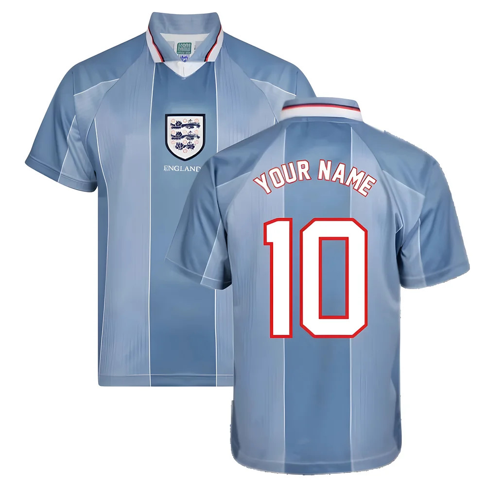 Score Draw England 1996 Away Euro Championship Retro Football Shirt (Your Name) Polyester Men's Blue Medium