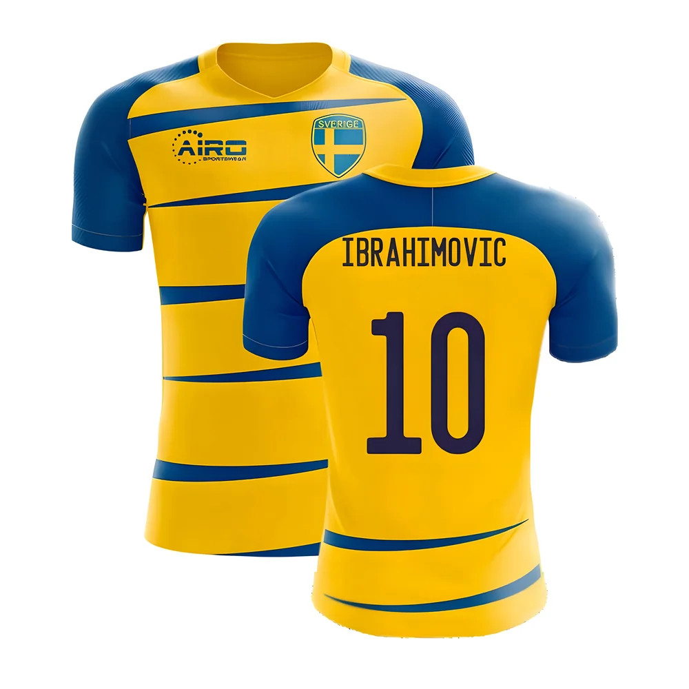 '25-'26 Sweden Home Concept Football Kit (Airo) (Ibrahimovic 10) Polyester Zlatan Ibrahimovic Made By: Airo Sportswear Men's Yellow 4XL