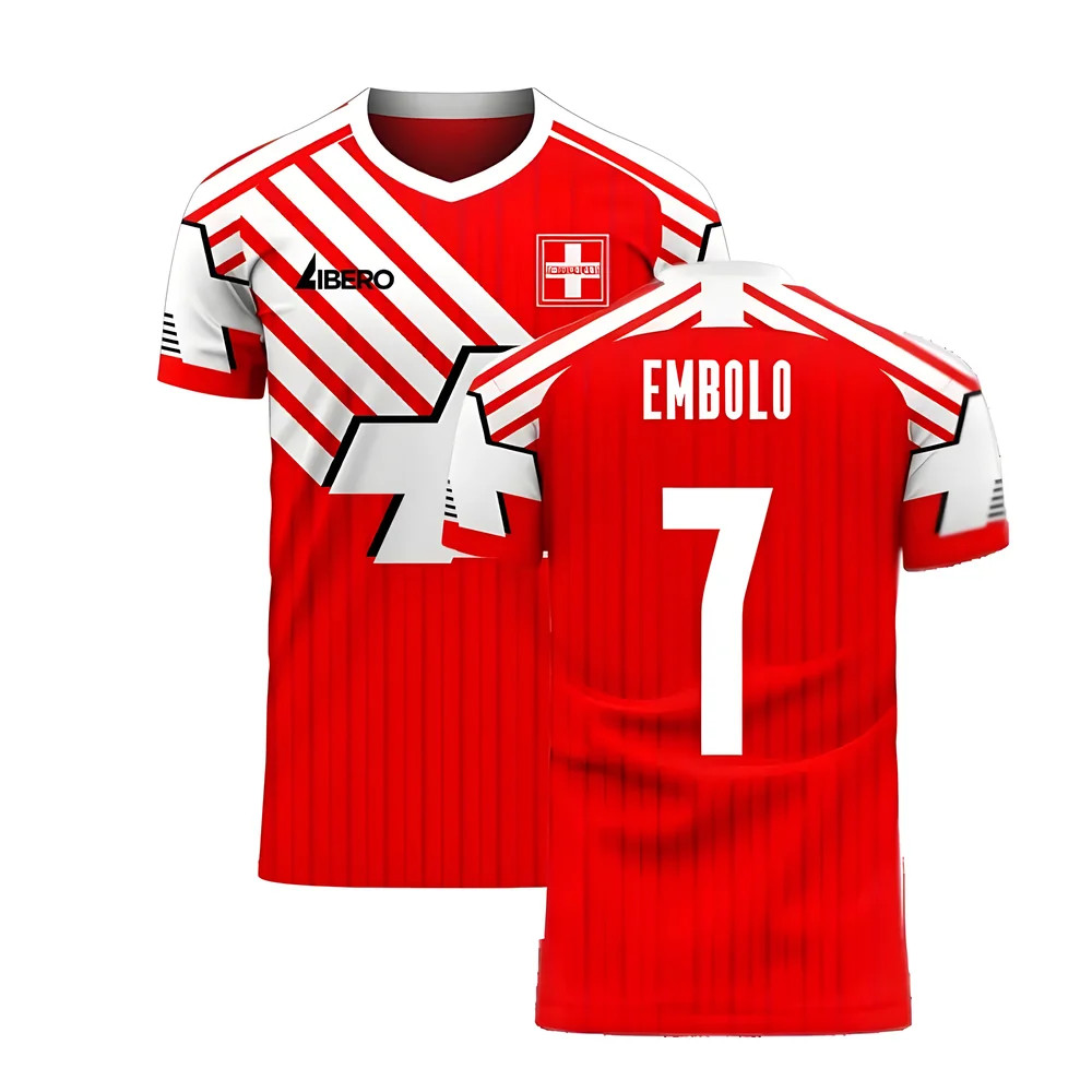 '25-'26 Switzerland Retro Concept Football Kit (Libero) (Embolo 7) Polyester Breel Embolo Made By: Libero Sportswear Men's Red Medium