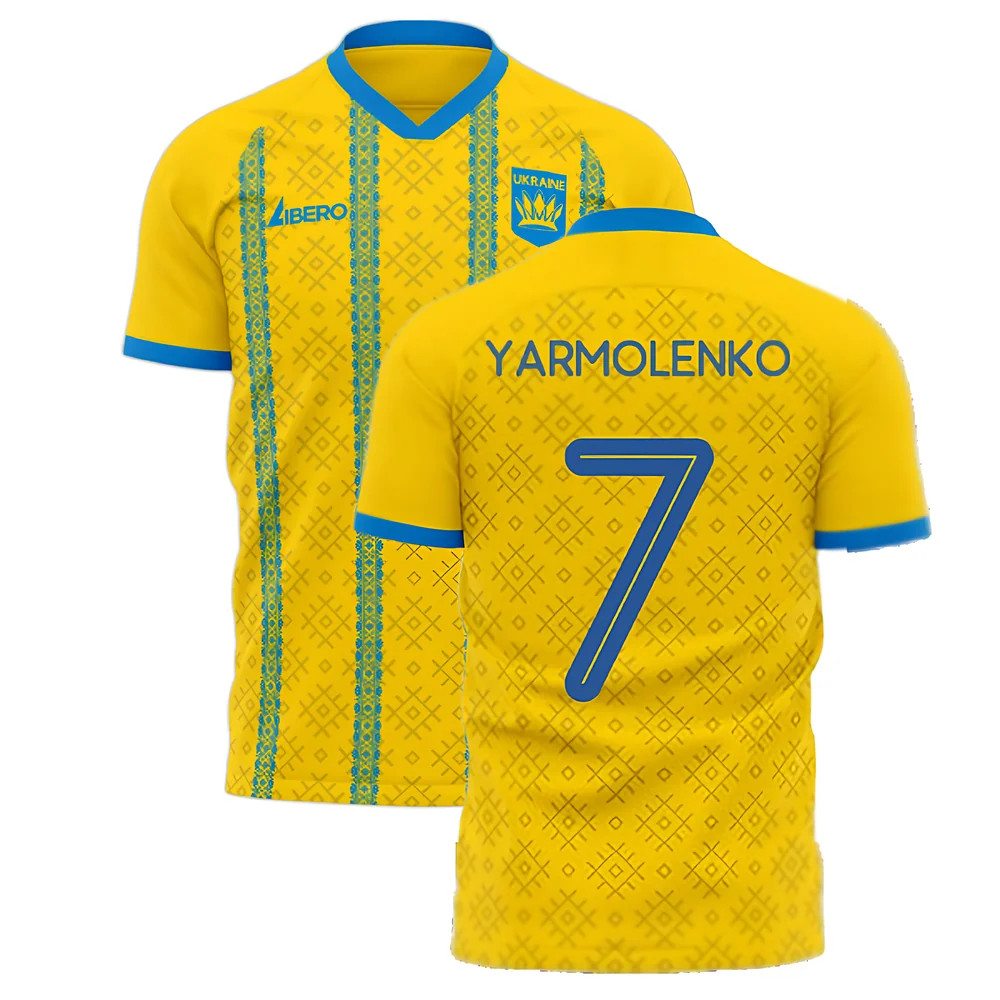 '25-'26 Ukraine Home Concept Football Kit (Libero) (Yarmolenko 7) Polyester Andriy Yarmolenko Made By: Libero Sportswear Men's Yellow 4XL