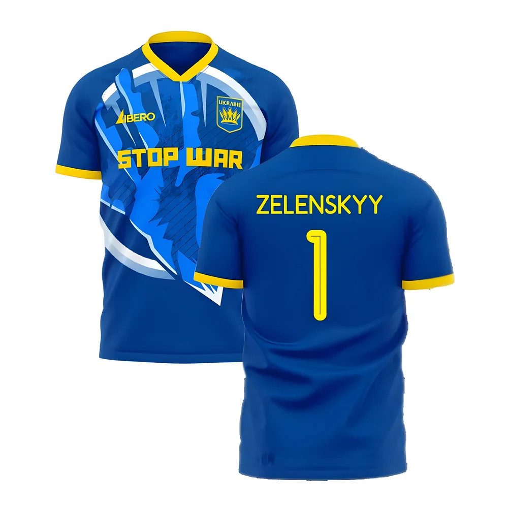 Ukraine Stop War Graphic Concept Kit (Libero) - (Zelenskyy 1) Polyester Volodymyr Zelenskyy Made By: Libero Sportswear Men's Blue Small