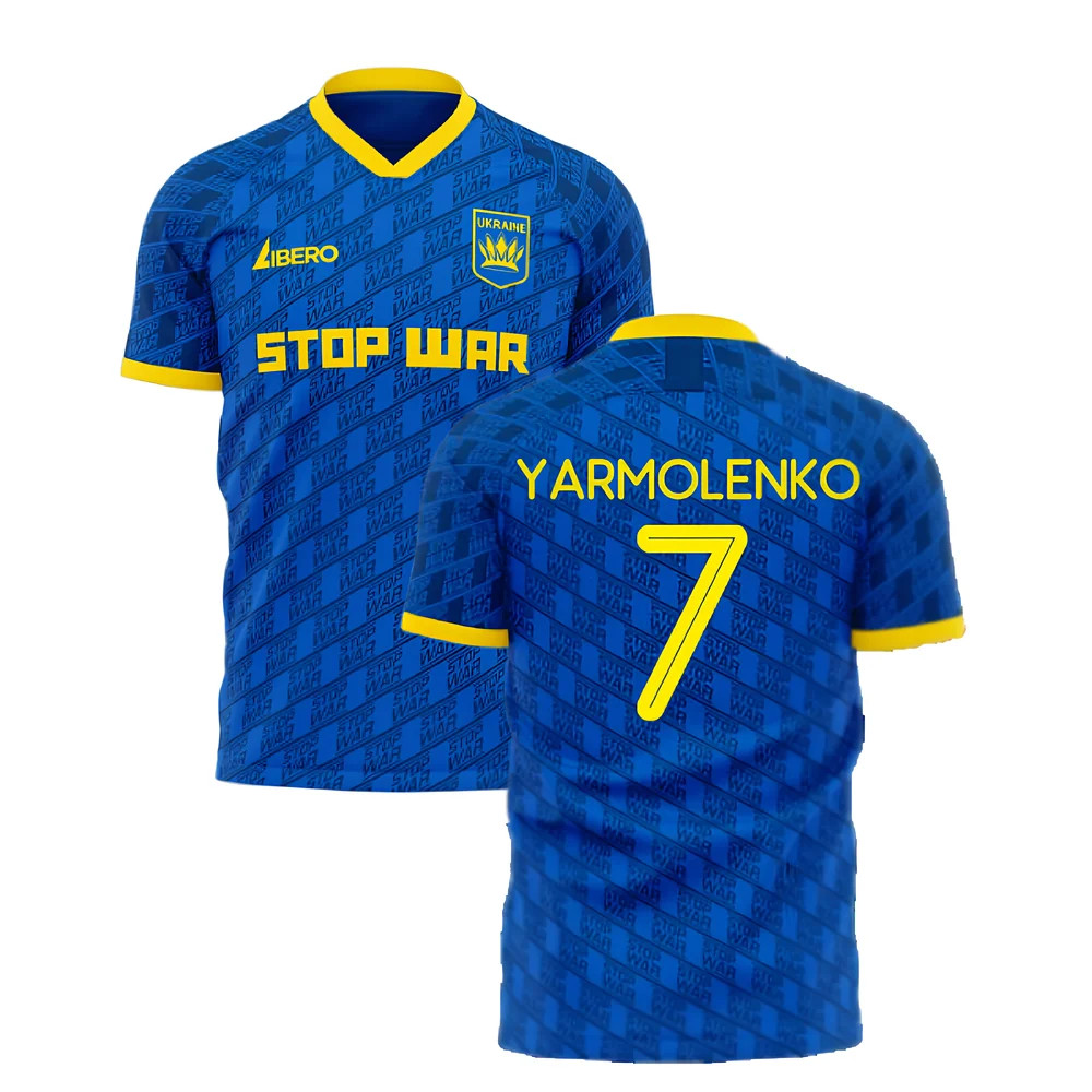Ukraine Stop War Message Concept Kit (Libero) - (Yarmolenko 7) Polyester Andriy Yarmolenko Made By: Libero Sportswear Men's Blue 4XL