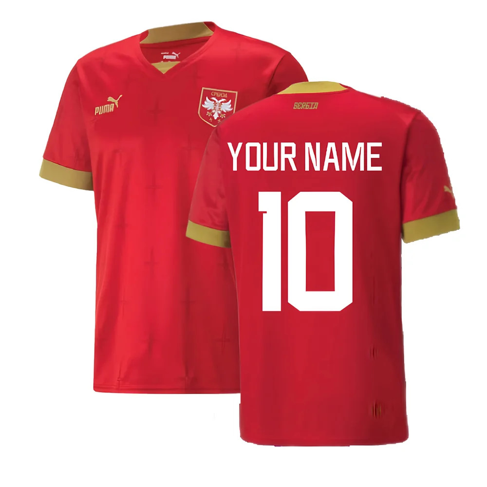 '22-'23 Serbia Home Shirt (Your Name) Polyester Made By: Puma Men's Brown Medium