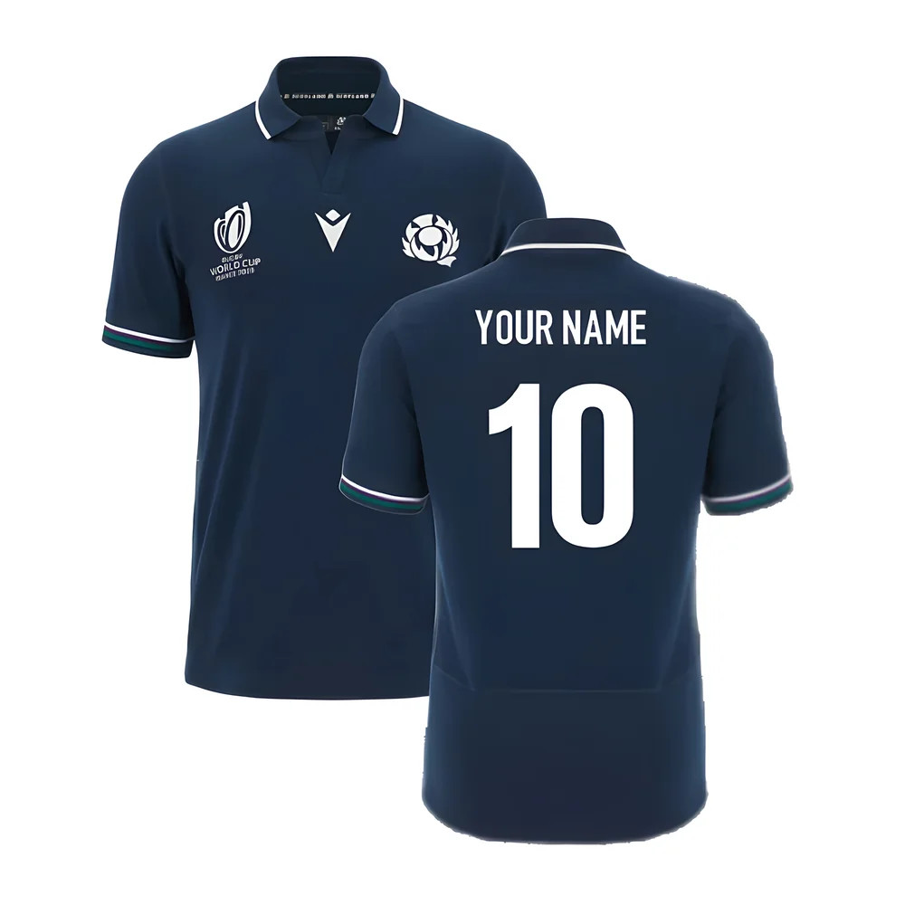 Scotland Rwc 2023 Classic Home Rugby Shirt - Short Sleeve (Your Name) Polyester Made By: Macron Men's Black 5XL