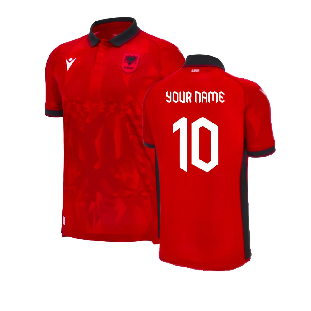 '23-'24 Albania Home Authentic Shirt (Your Name) Polyester Made By: Macron Men's Maroon 3XL