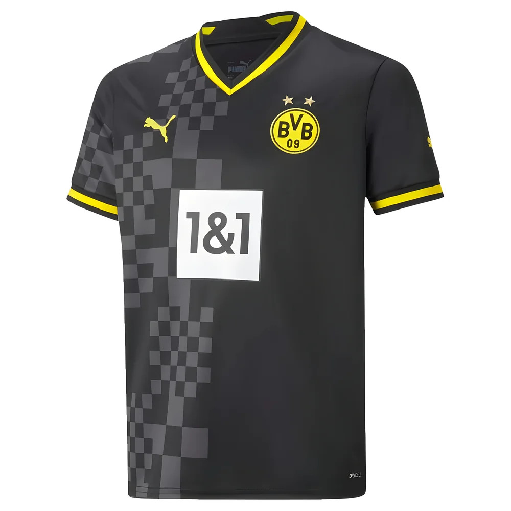 '22-'23 Borussia Dortmund Away Shirt (Kids) Polyester Made By: Puma Unisex Kids Black Size 7-8