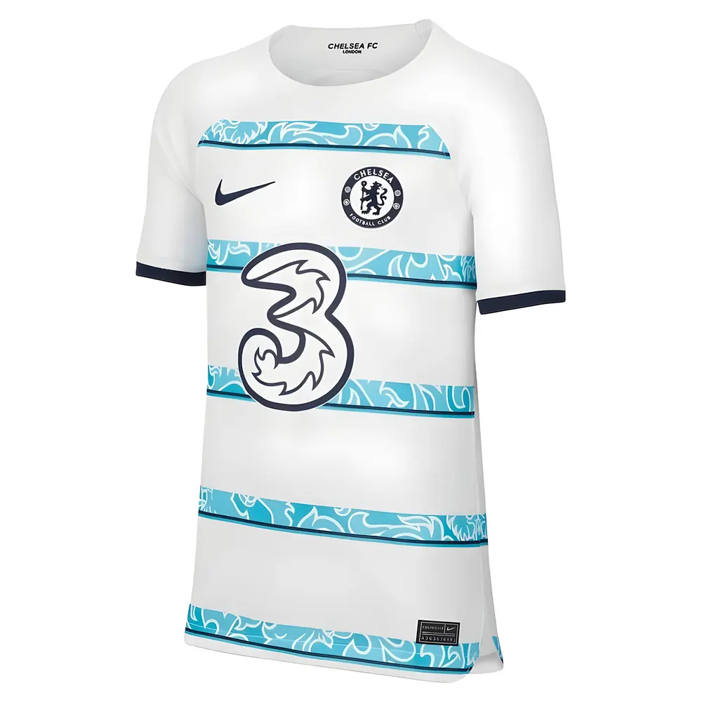 '22-'23 Chelsea Away Shirt (Kids) Polyester Made By: Nike Unisex Kids White Extra Small
