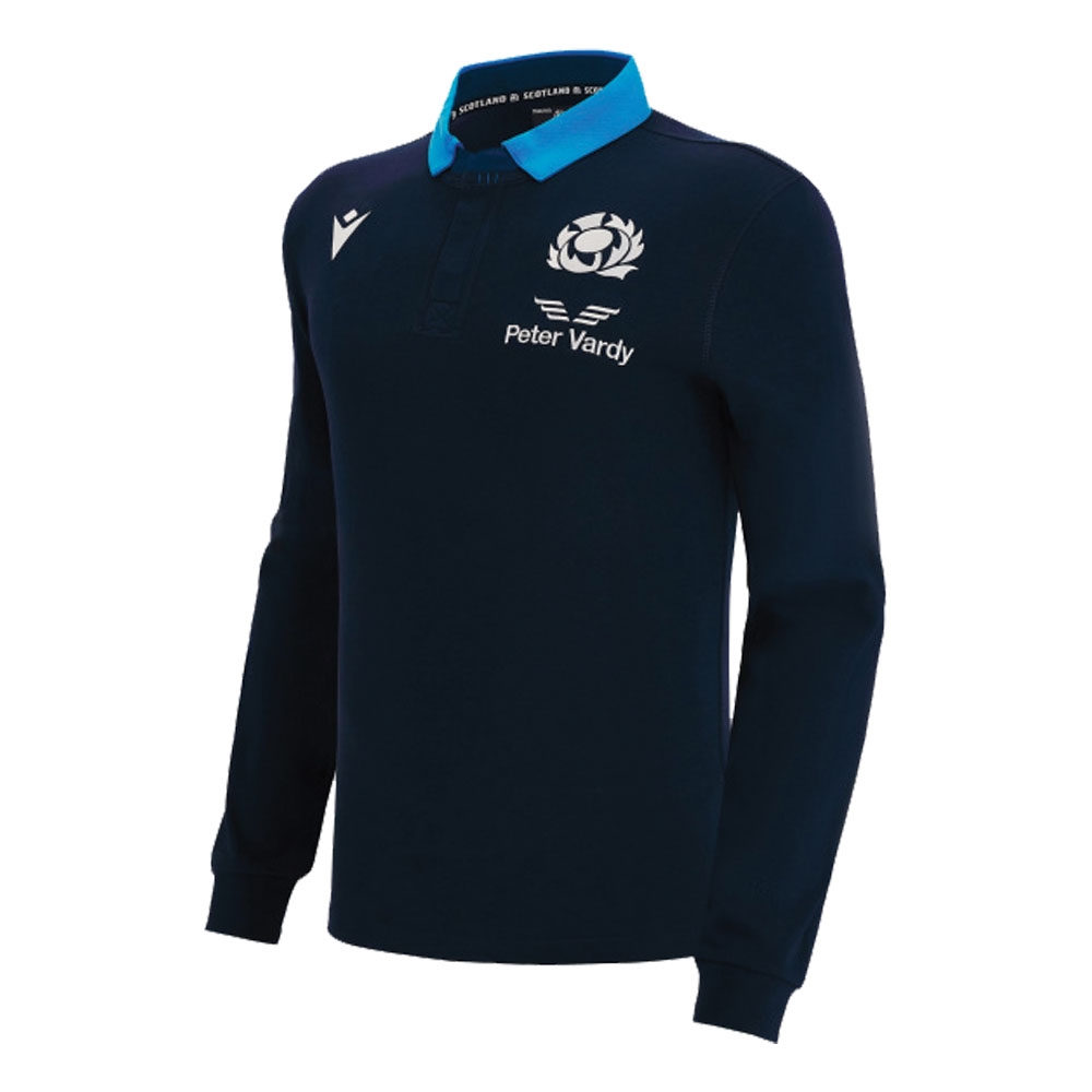 '22-'23 Scotland Rugby Cotton Ls Shirt (Kids) Made By: Macron Unisex Kids Navy Large