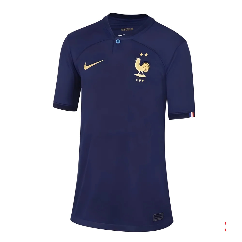 '22-'23 France Home Shirt - Kids Polyester Made By: Nike Unisex Kids Navy Small