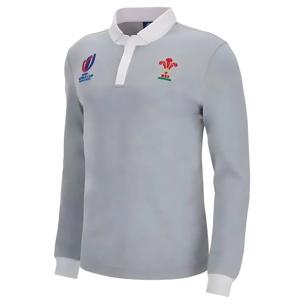 Wales Rwc 2023 Rugby World Cup Rugby Jersey (Grey) Polyester Azerbaijan Made By: Macron Men's Grey Small