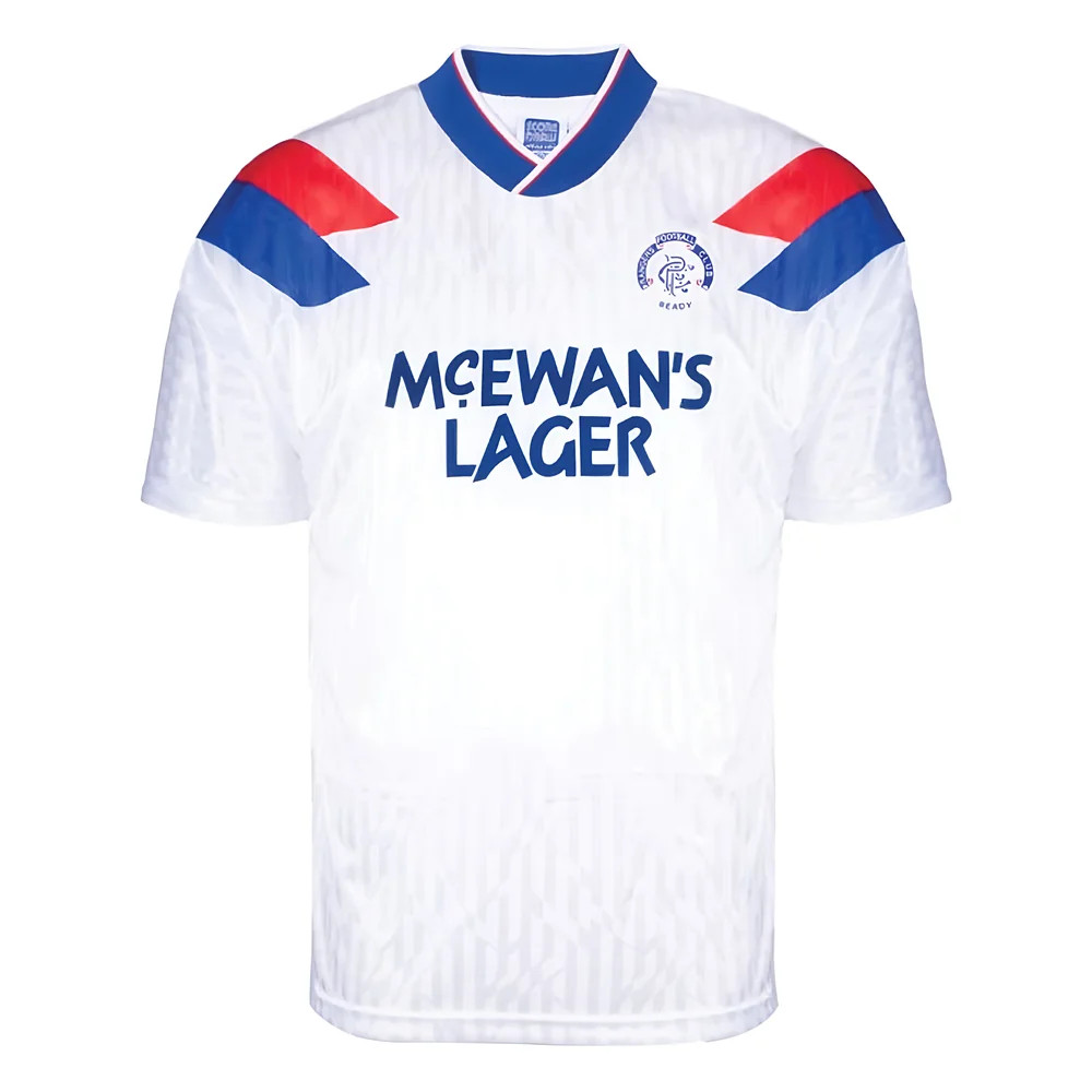 Rangers 1990 Away Retro Football Shirt Polyester Made By: Score Draw Men's White Large