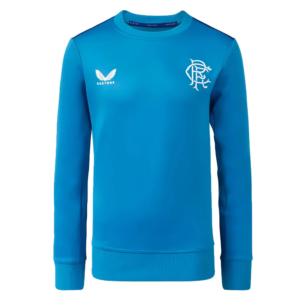 '23-'24 Rangers Players Training Sweatshirt (Deep Water) - Kids Polyester Made By: Castore Unisex Kids Blue Medium