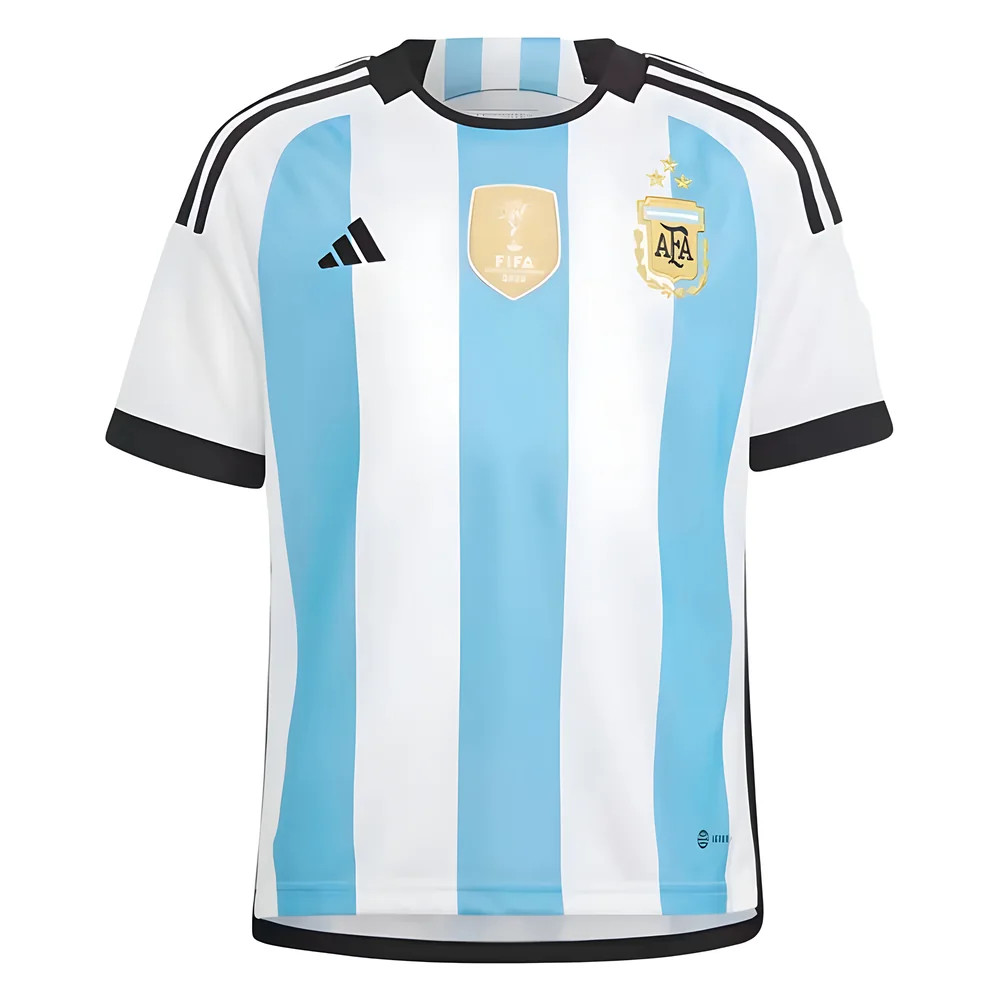 Argentina 2022 World Cup Winners Home Shirt - Kids Polyester Made By: Adidas Unisex Kids Blue Size 13-14