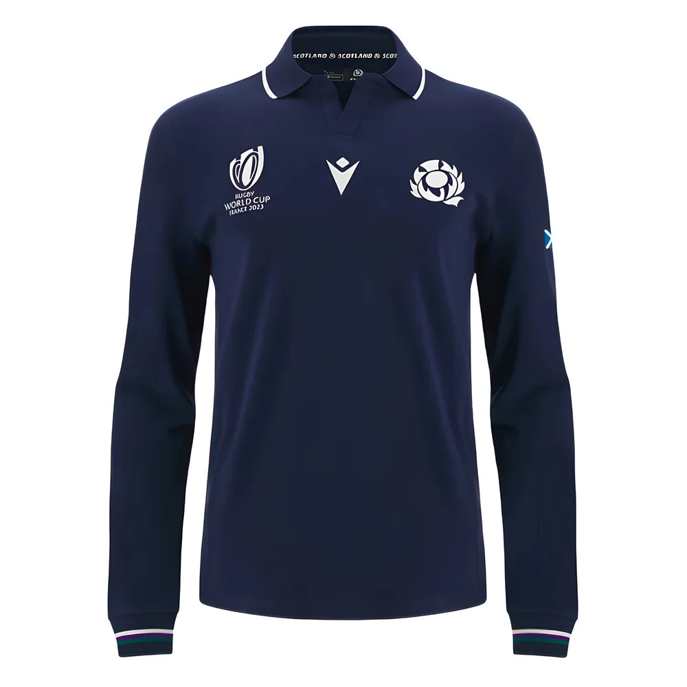 Scotland Rwc 2023 Classic Home Rugby Shirt - Long Sleeve Polyester Made By: Macron Men's Navy 6XL