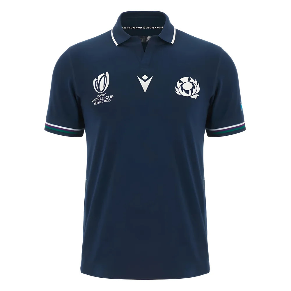 Scotland Rwc 2023 Classic Home Rugby Shirt - Short Sleeve Polyester Made By: Macron Men's Navy 5XL