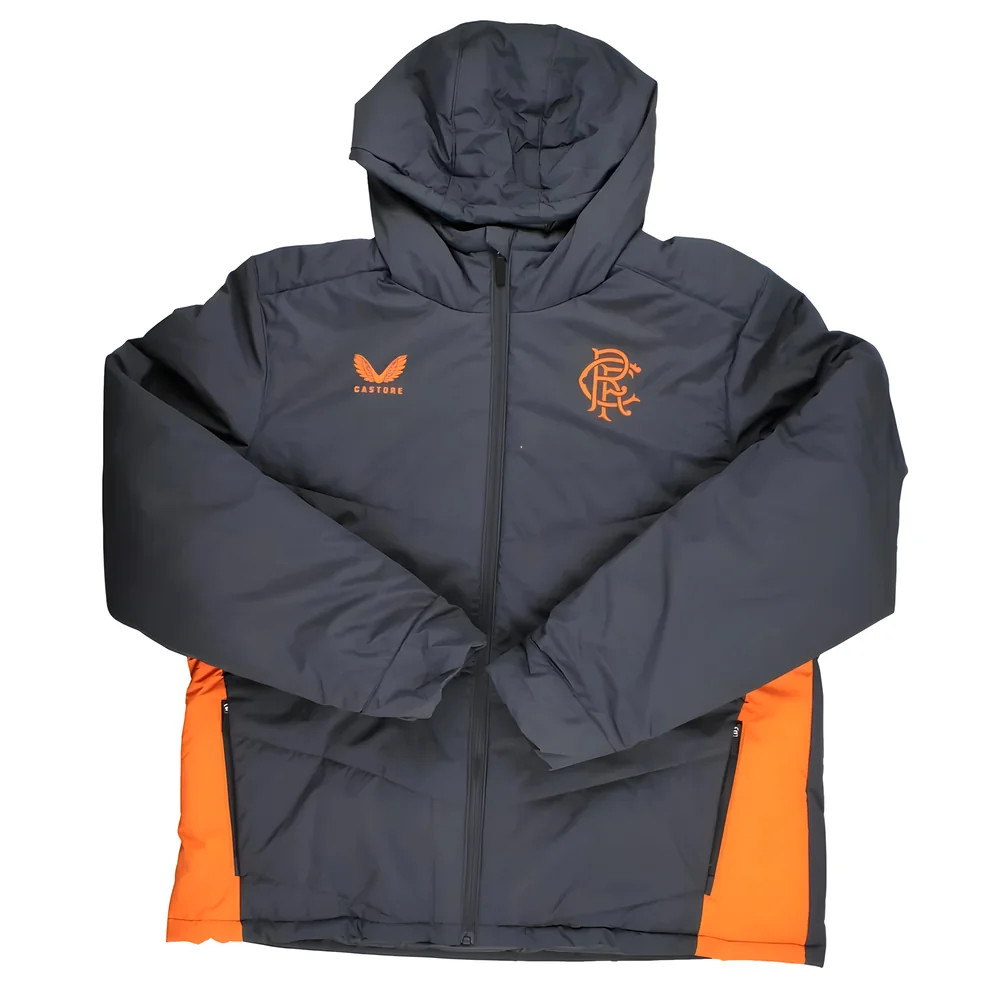 '23-'24 Rangers Coaches Training Bench Jacket (Ebony) Polyester Made By: Castore Men's Black Medium