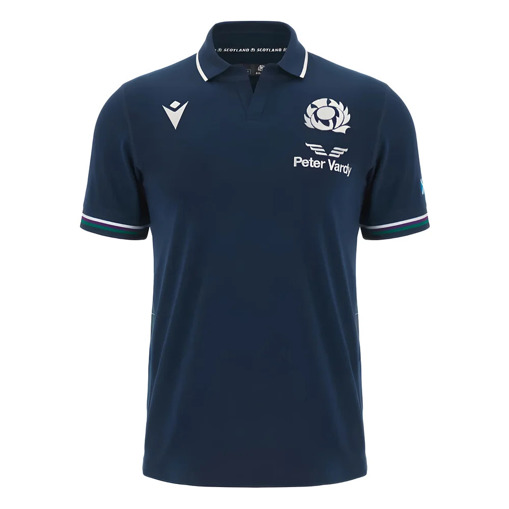 '23-'24 Scotland Home Cotton Rugby Shirt Made By: Macron Men's Navy 3XL
