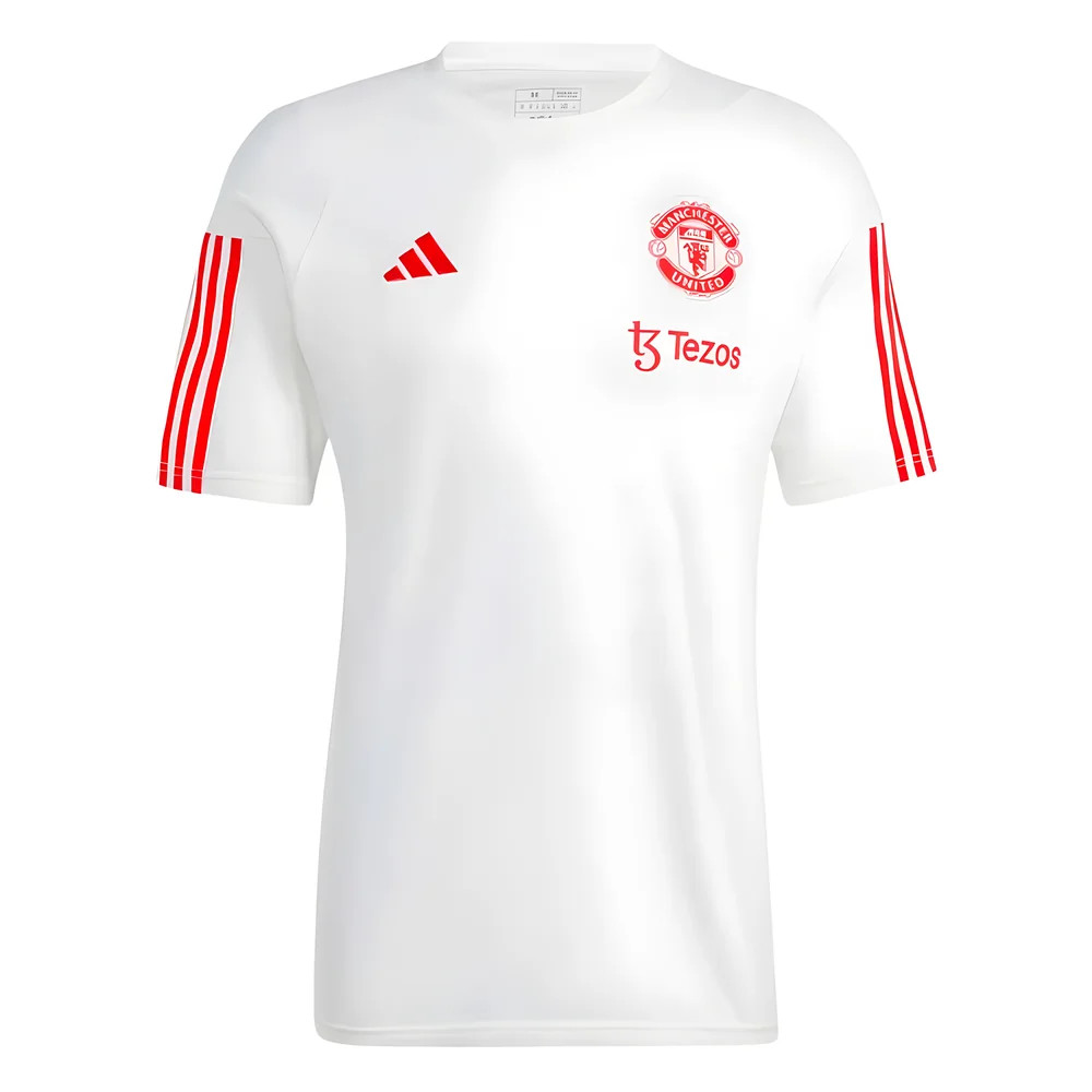 '23-'24 Man Utd Training Tee (White) Polyester Manchester United Made By: Adidas Men's White Extra Small
