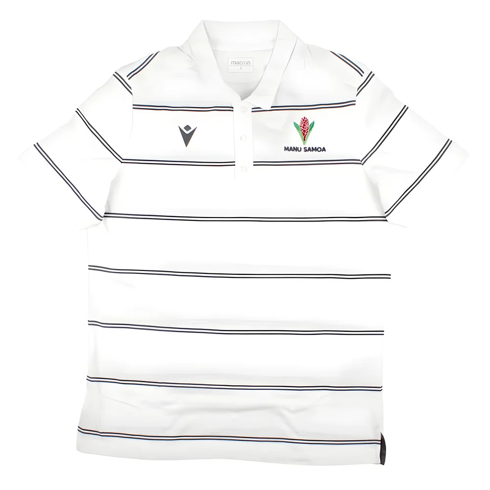 '23-'24 Samoa Rugby Travel Player Cotton Polo Shirt (White) Made By: Macron Men's White Large